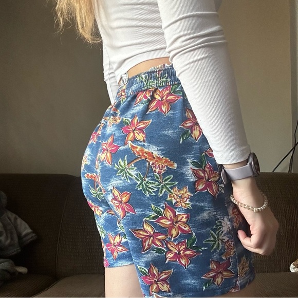 Vintage 90s Erika Tropical Elastic Waist Shorts Size S/M - Picture 4 of 8